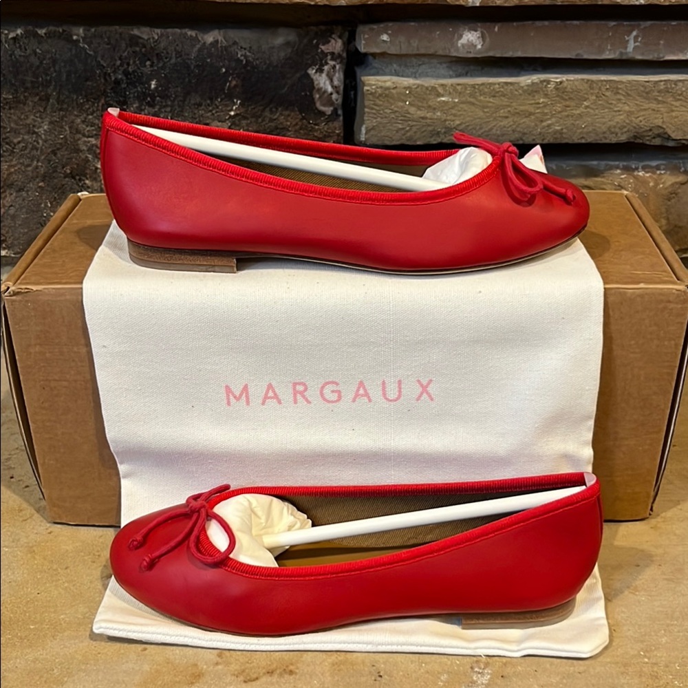 Margaux The Demi Scarlet Red Nappa Leather Bow Ballet Flats